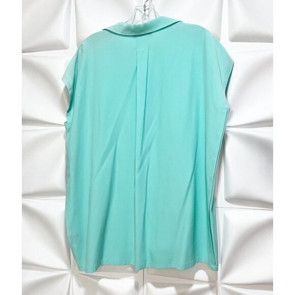 Lafayette 148 Sz M Aqua Blue 100% SILK Button Up Front Shirt Sleeveless NWT NEW - Picture 3 of 7